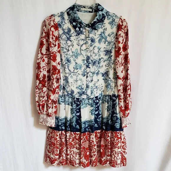 Alice + Olivia | Dresses | Alice Olivia Blue Red White Lined Dress Size  Medium | Poshmark